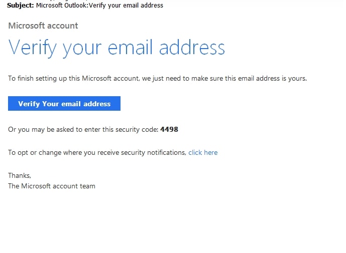 microsoft account team verify your email address